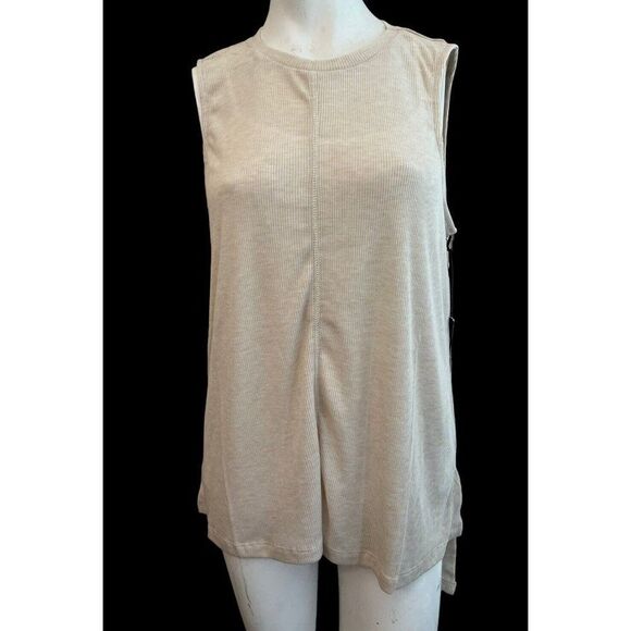 Doe & Rae Large Knit Sleeveless Long Blouse Tunic Tan Light Brown Ribbed NWT - Picture 1 of 4